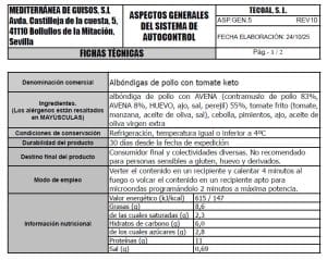 albondigas de pollo con tomate keto ficha tecnica