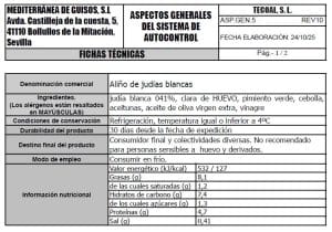 aliño de judias blancas ficha tecnica