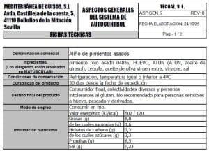 aliño de pimientos asados ficha tecnica