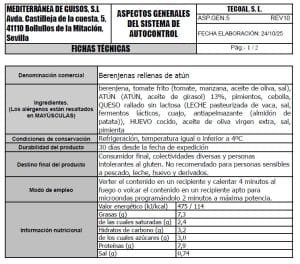 berenjenas rellenas de atun ficha tecnica