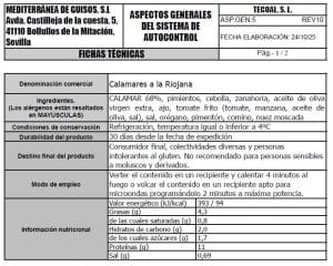 calamares a la riojana ficha tecnica