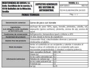 carne de pavo con tomate ficha tecnica