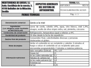 cerdo a la miel ficha tecnica