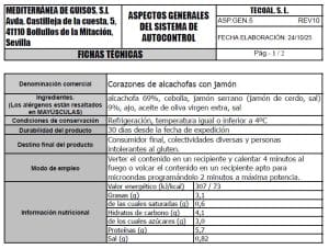 corazones de alcahofas con jamon ficha tecnica