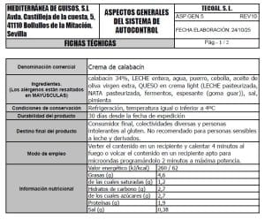 crema de calabacin ficha tecnica