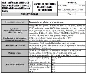 espaguetis sin gluten a la carbonara ficha tecnica