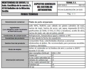 filete de pollo empanado ficha tecnica