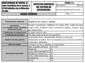 gazpacho en crema y caballa ficha tecnica