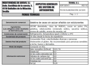 gelatina de cacao sin azucar ficha tecnica