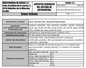 lomo de atun con verduras fraccionado ficha tecnica