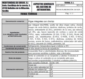 migas integrales con chorizo ficha tecnica