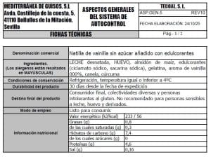 natilla de vainilla sin azucar ficha tecnica