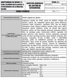 pastel vegetal sin gluten ficha tecnica