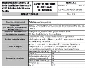 patatas con langostinos ficha tecnica