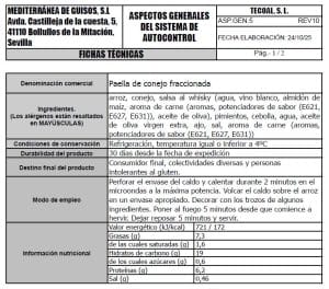 paella de conejo fraccionada ficha tecnica