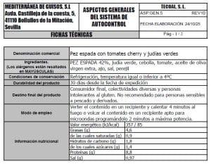 pez espada con tomate cherrys y judias verdes ficha tecnica