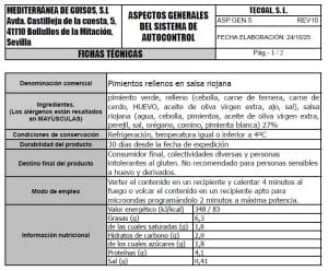 pimientos rellenos en salsa riojana ficha tecnica