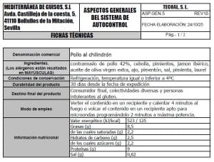 pollo al chilindron ficha tecnica