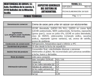postre crema de cacao ficha tecnica
