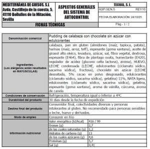 puddin de calabaza con choclate sin azucar ficha tecnica